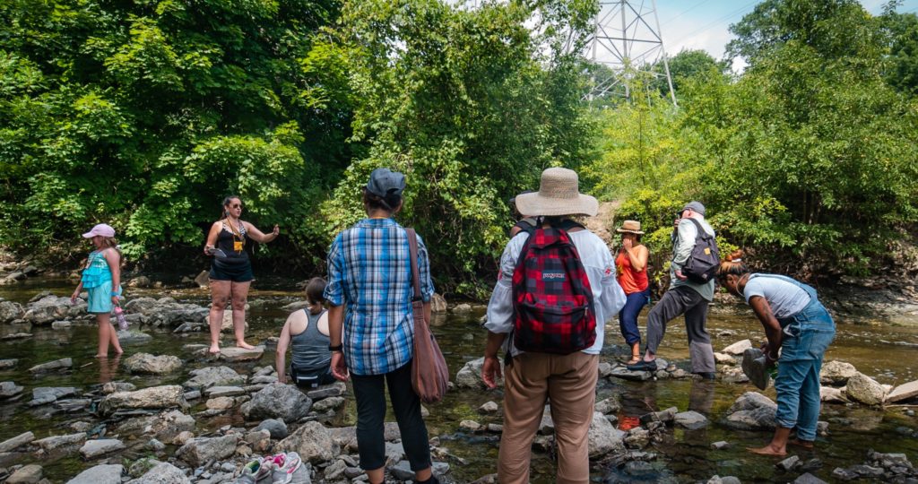 People walking in ravines