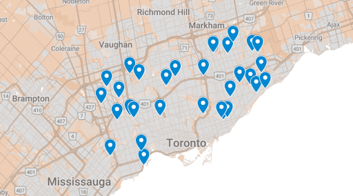 Carte des événements Arts in the Parks à Toronto